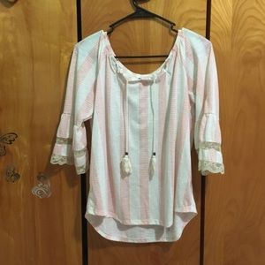 Size small little see through, cute rope drawstrings and lace sleeves!